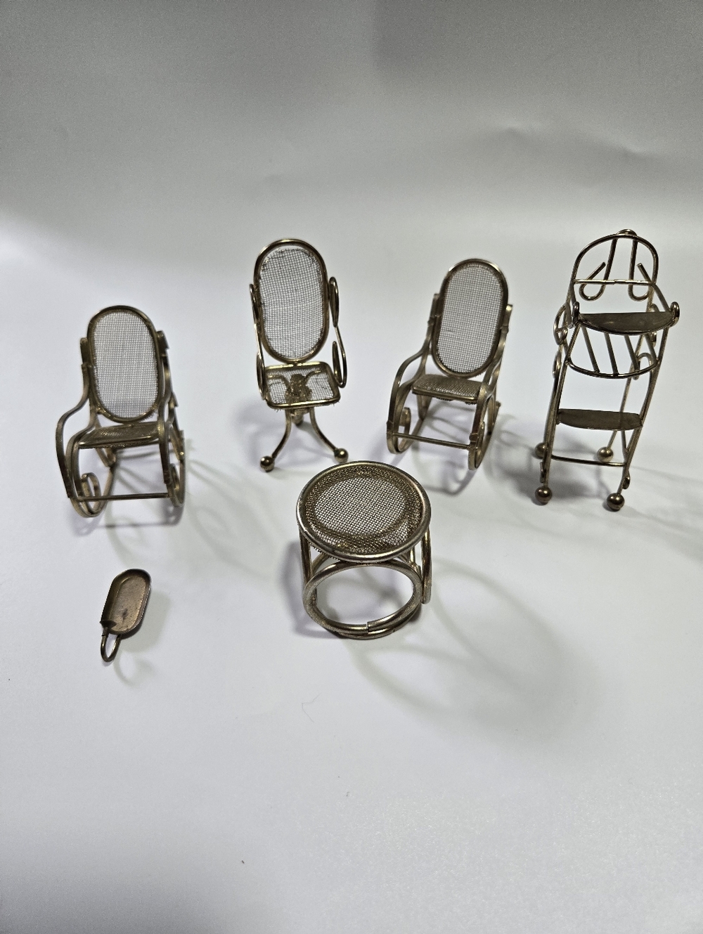 Vintage Metal Miniature Doll House Furniture Gold Rocking Chairs Table Sconce